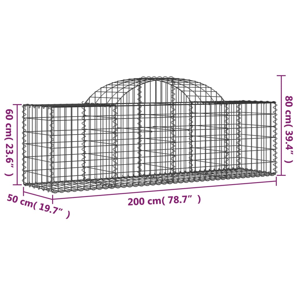 vidaXL Arched Gabion Basket 78.7"x19.7"x23.6"/31.5" Galvanized Iron