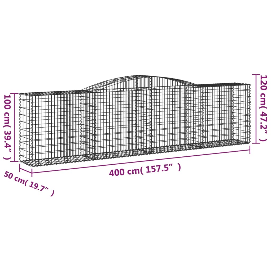 vidaXL Arched Gabion Basket 157.5"x19.7"x39.4"/47.2" Galvanized Iron