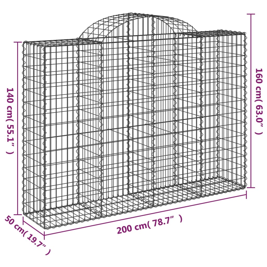vidaXL Arched Gabion Baskets 8 pcs 78.7"x19.7"x55.1"/63" Galvanized Iron