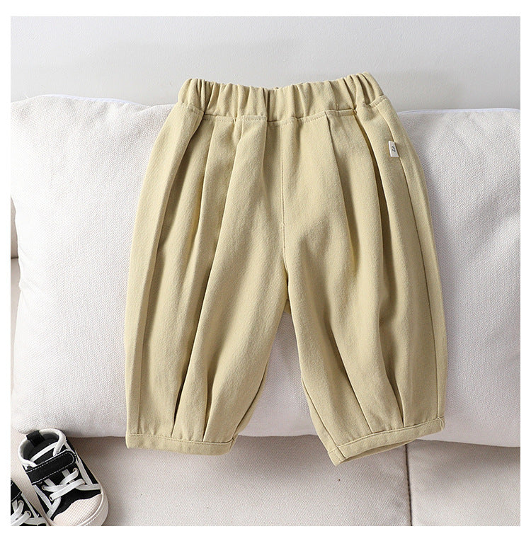 Autumn Arrival Kids Unisex Soft Comfortable Pure Cotton Long Solid Color Pants-1
