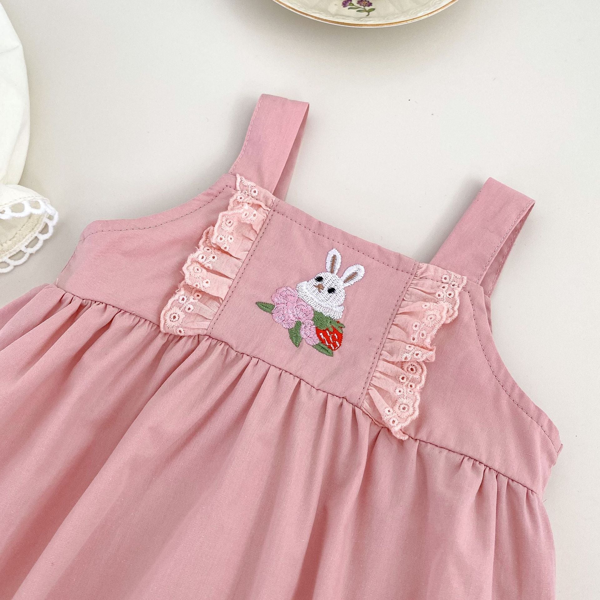 Arrival Spring Girls Long Sleeves Lace-trim Turn-down Collar Top Shirt and Sleeveless Onesies Clothing Set-2