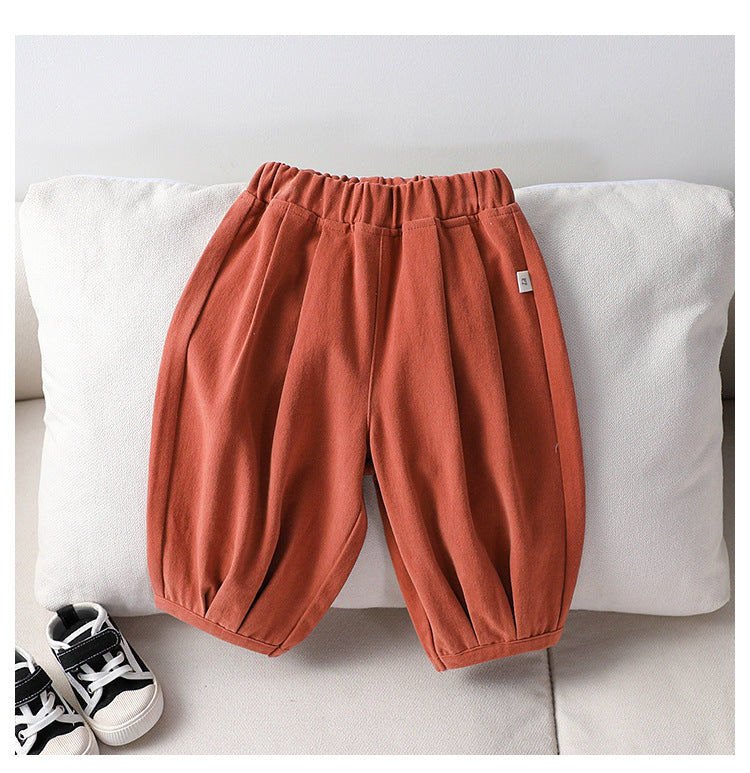 Autumn Arrival Kids Unisex Soft Comfortable Pure Cotton Long Solid Color Pants-3